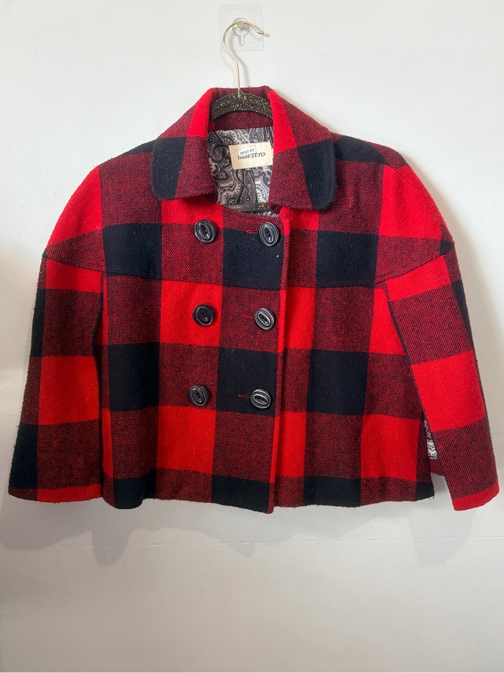 Maestro Red Buffalo Plaid Double-Breasted Cape Jacket - Size S